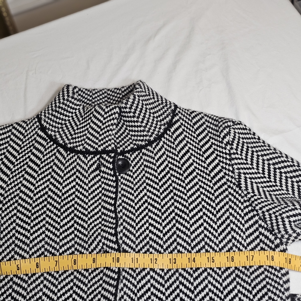 Gio & Gio Italy Black White Chevron Herringbone Knit Long Coat Cardigan Jacket L - Picture 14 of 15